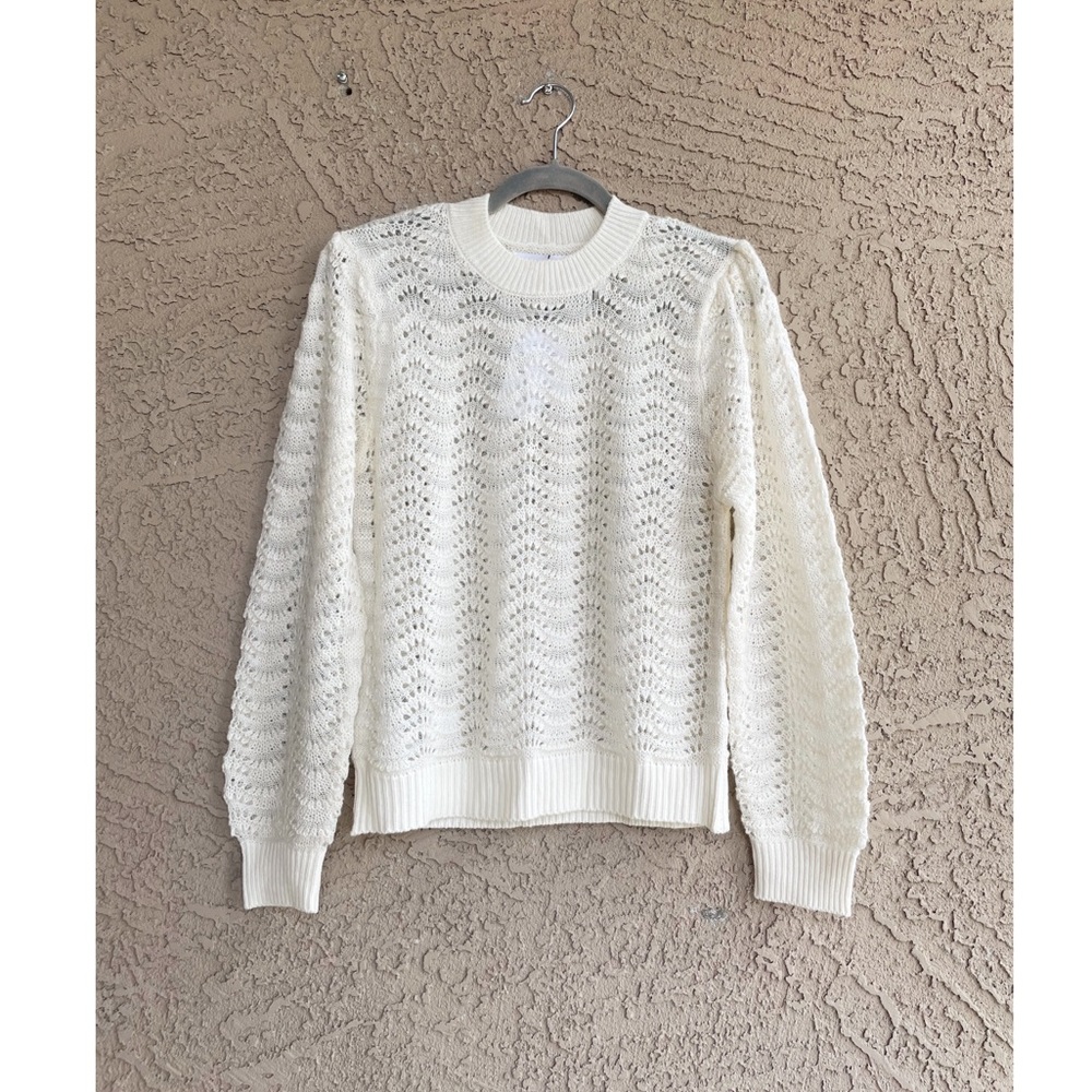 SOLD MANGO NWT Ivory Cream Lightweight Wool Blend Pointelle Pullover Sweater - Picture 3 of 11